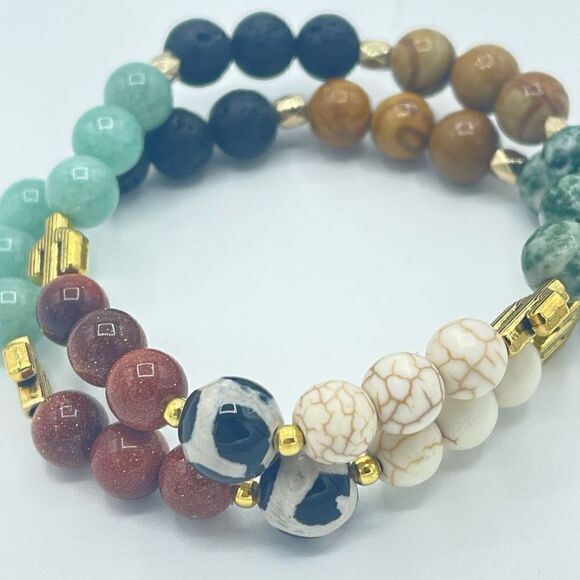 Desert cowgirl beaded stretch bracelet ONE NEW sandstone lava amazonite wood gra - Picture 6 of 6